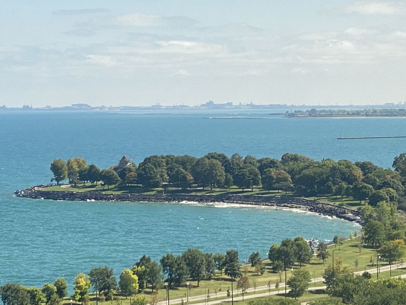 Promontory Point jutting into Lake Michigan